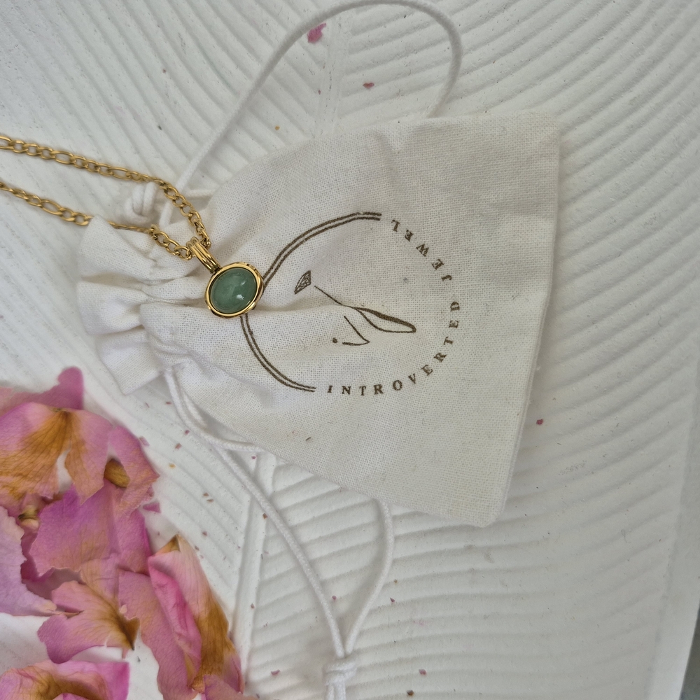 Introverted Jewel 18k Plated Gold Necklace with Green Pendant